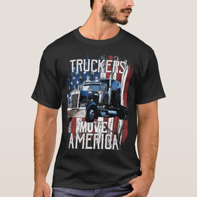 T-shirt Trucker American Flag Truck Driver (Devant)