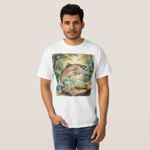 T-shirt Truite arc-en-ciel sautant dans un ruisseau forest