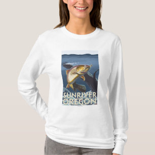 T-shirt Truite pêchant la section transversale - rivière