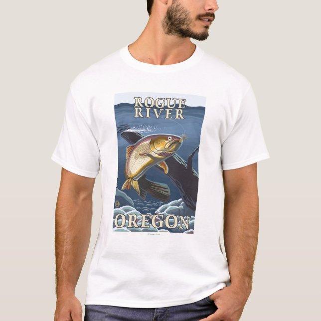 T-shirt Truite pêchant la section transversale - rivière (Devant)