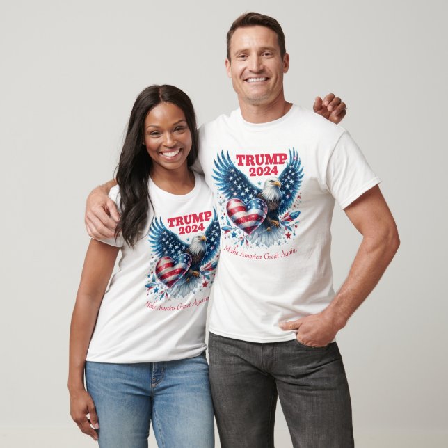 T-shirt Trump 2024 Aigle patriotique et coeur (Unisexe)