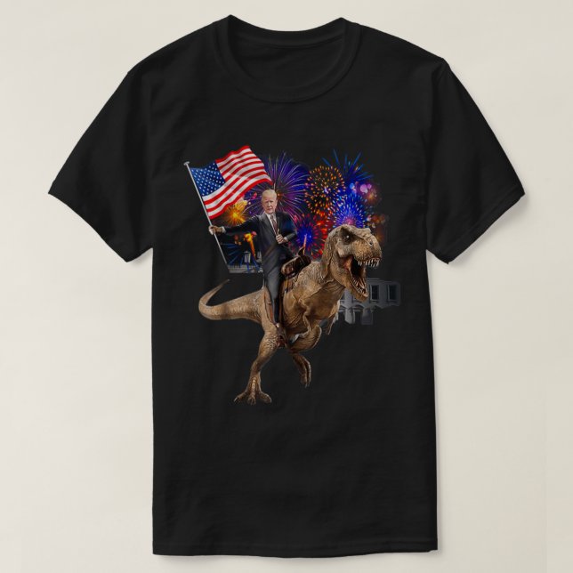 T-shirt Trump à cheval sur un dinosaure pour soutenir Trum (Design devant)