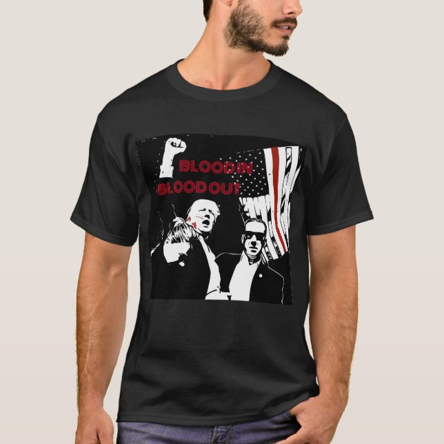 T-shirt Trump Assination Lineart, Sang dedans, Sang dehors (Devant)