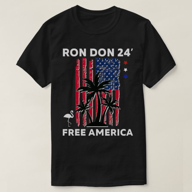 T-shirt Trump DeSantis 2024 Flam Drapeau Américain Ron Don (Design devant)