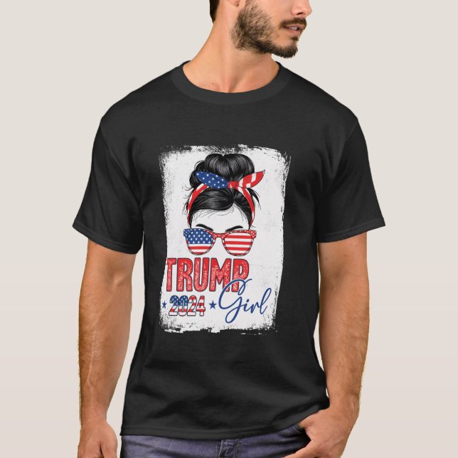 T-shirt Trump Girl Funny Messy Bun Trump 2024 Election Ame (Devant)