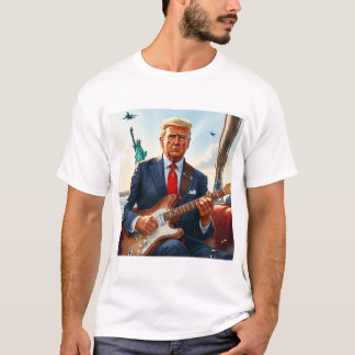 T-shirt Trump joue de la guitare électrique à la statue de