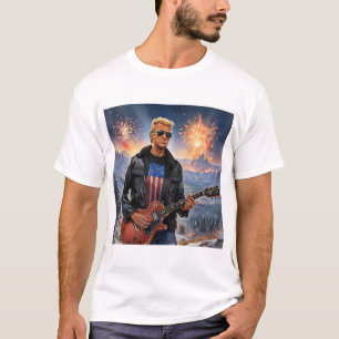 T-shirt Trump Jouer Guitare Électrique Feu d'artifice Amer
