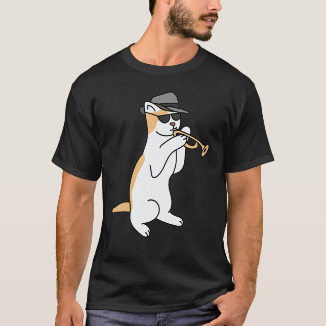 T-shirt Trumpet Player Cat Jazz (Devant)