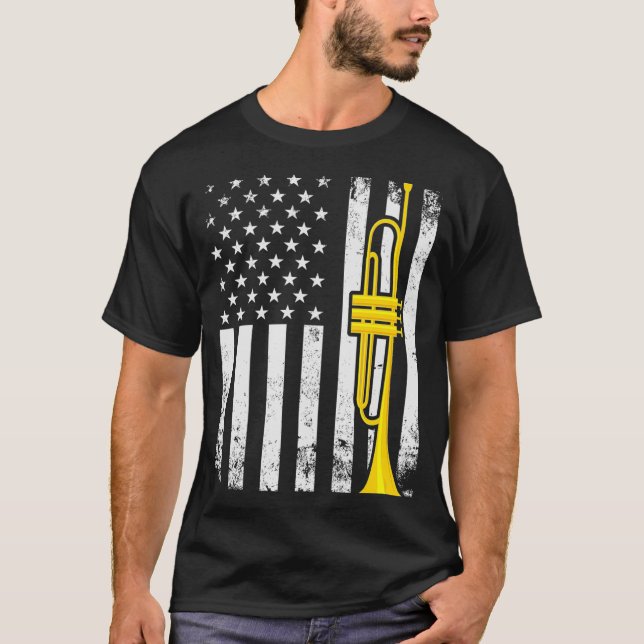 T-shirt Trumpeter Trumpet Drapeau patriotique Trumpet (Devant)
