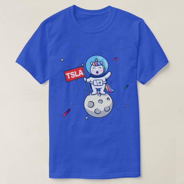 T-shirt TSLA à l'astronaute Unicorne de la Lune (Design devant)