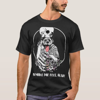 T-shirt Tu Me Fais Me Sentir Vivant Skeleton Hug Pitbull D