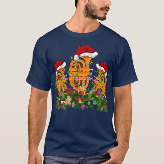 T-shirt Tuba Music Amour Xmas Éclairage Santa Hat Tuba Chr