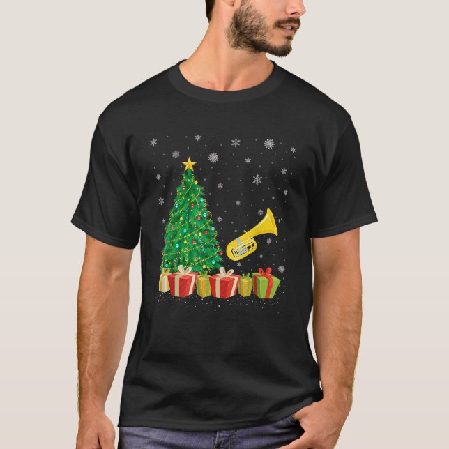 T-shirt Tuba Xmas Arbre Éclairage Santa Hat Tuba Noël (Devant)