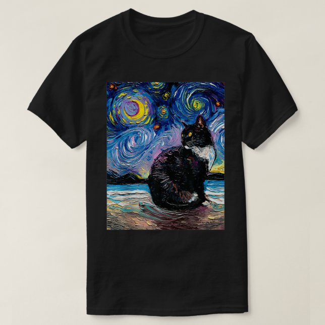 T-shirt Tuedo Chat sur la plage Stress Night Impressionnis (Design devant)