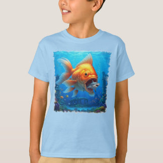 T-shirt Tueur Grand poisson rouge blanc mangeant un requin