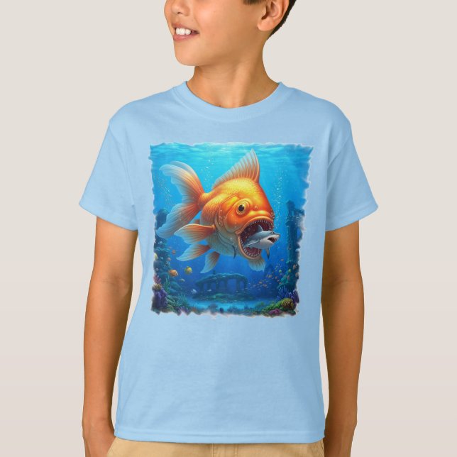 T-shirt Tueur Grand poisson rouge blanc mangeant un requin (Devant)