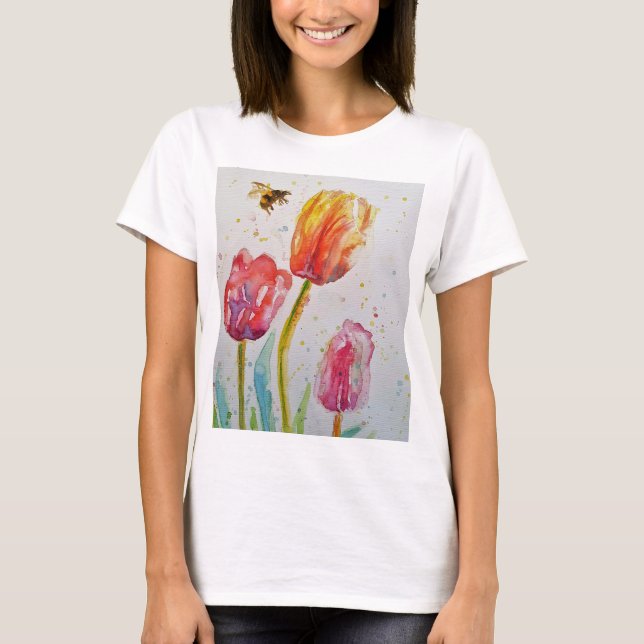 T-shirt Tulip Bee Floral Flower T Shirt (Devant)