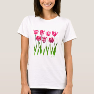 T-shirt Tulip Garden Imprimer en rose et vert Fuchsia