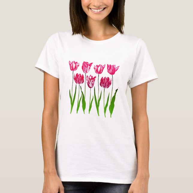 T-shirt Tulip Garden Imprimer en rose et vert Fuchsia (Devant)