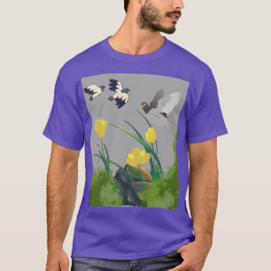T-SHIRT TULIPE ET OISEAU VOLANT ART GRAPHIQUE