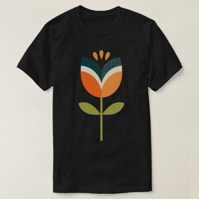 T-shirt Tulipe rétro orange et vert olive (Design devant)