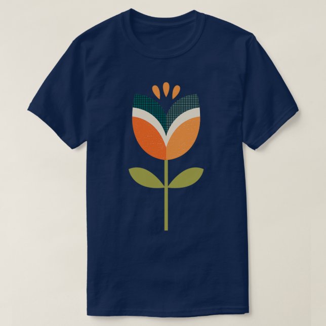 T-shirt Tulipe rétro orange et vert olive 1 (Design devant)
