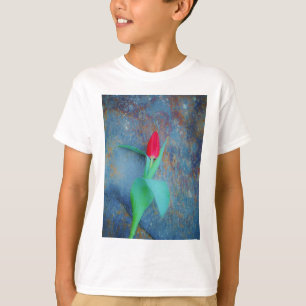 T-shirt Tulipe rouge sur ardoise gris bleu