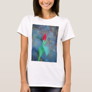 T-shirt Tulipe rouge sur ardoise gris bleu