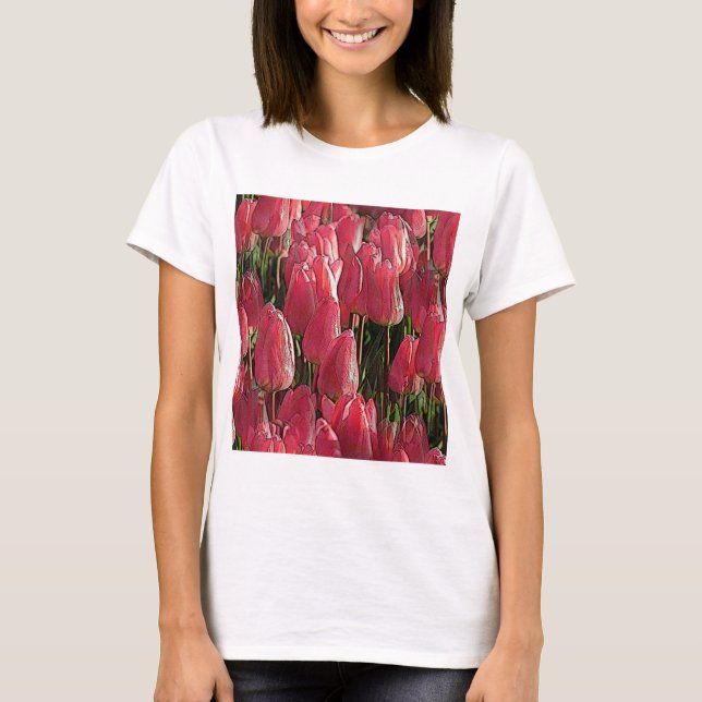 T-shirt Tulipes roses florales (Devant)