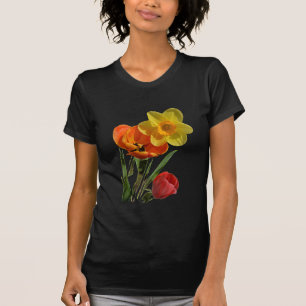 T-shirt Tulipes rouges et fleurs de jonquilles jaunes