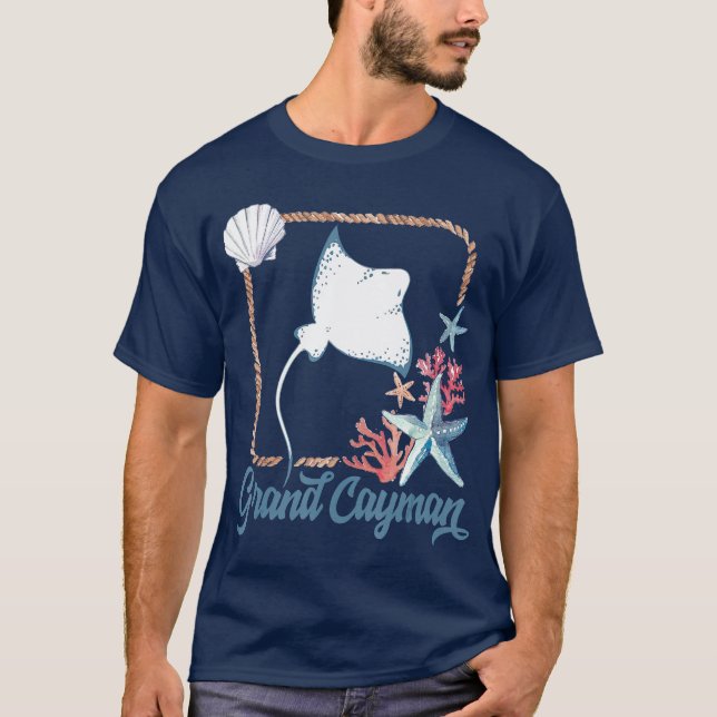 T-shirt Tuna de tortue des îles Grand Caïman Stingray bleu (Devant)