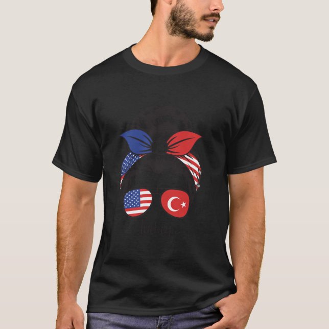 T-shirt Turc Turquie Racines Drapeau Américain Messy B (Devant)