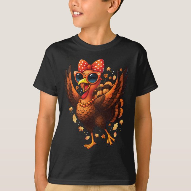 T-shirt Turkey Dancing Turkey Day Womens Fall Cute Bow Tha (Devant)