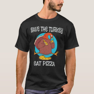 T-shirt Turkey eating a pizza over a blue circular backgro