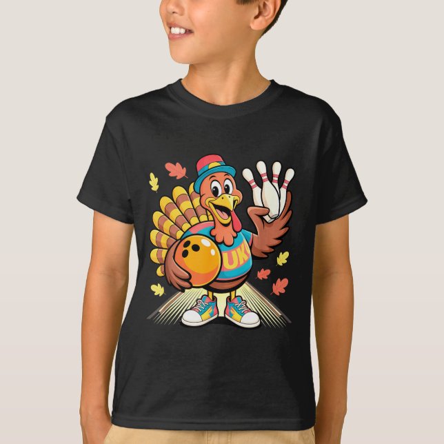 T-shirt Turkey Playing Bowling Thanksgiving Turkey Tail Bo (Devant)
