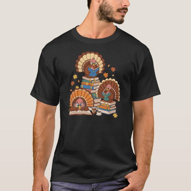 T-shirt Turkey Read Books Funny Reading Thanksgiving  (Devant)