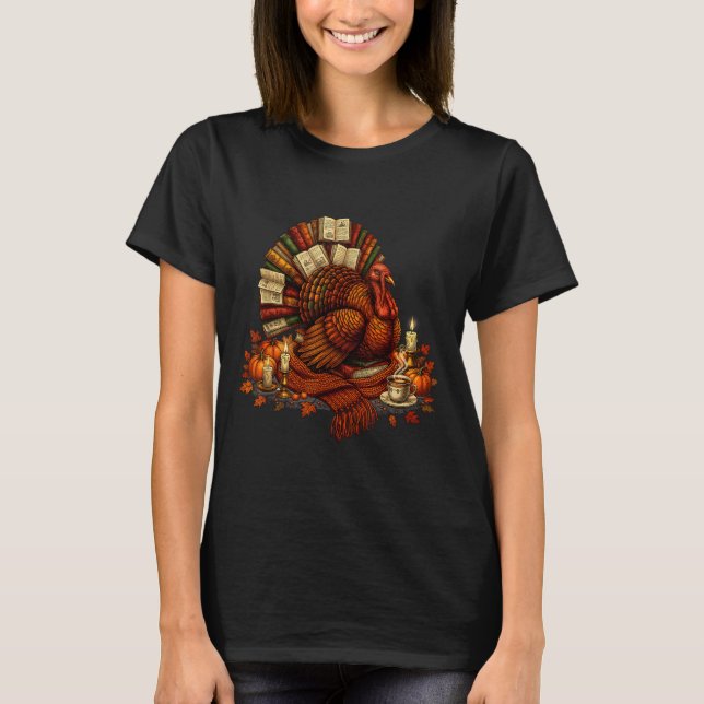 T-shirt Turkey Reading Books Fall Season Thanksgiving Teac (Devant)