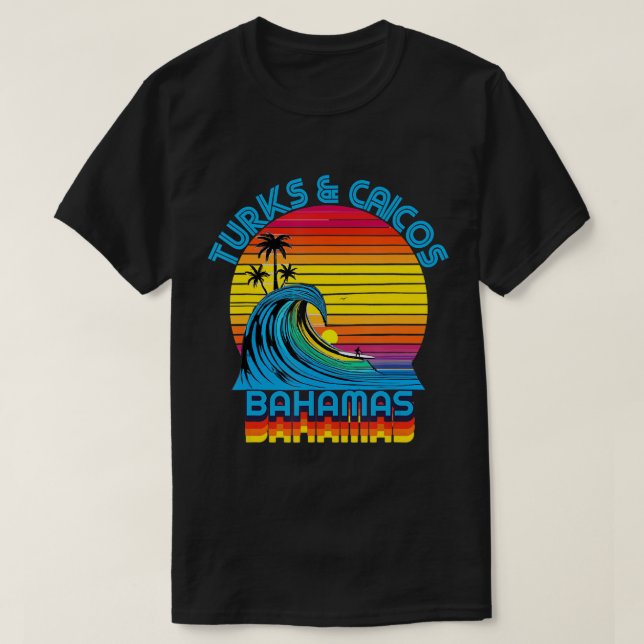 T-shirt Turks & Caicos Bahamas Retro Throwback Surf & plag (Design devant)