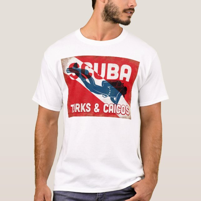 T-shirt Turks & Caicos Plongeur - Blue Retro (Devant)