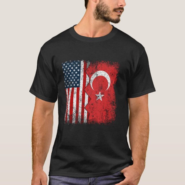T-shirt Turquie Racines Drapeau Demi-Américain Amérique Tu (Devant)