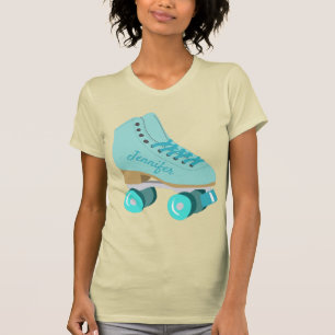 T-shirt Turquoise Blue Retro Quad Roller Patinage Personna