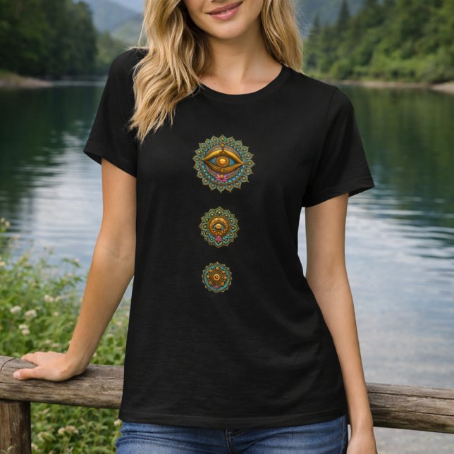 T-shirt Turquoise Gold Lotus Mandala Eye Art -Boho Graphic (Créateur téléchargé)
