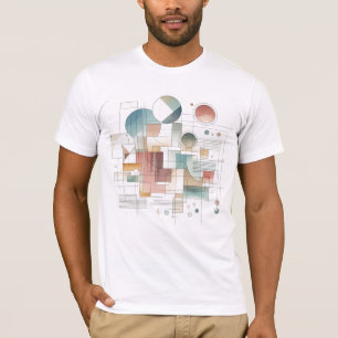 T-shirt Turquoise Gris Bleu Beige Roue Rouge Abstrait Art 