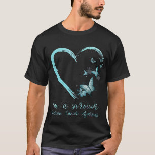 T-shirt Turquoise Papillon Coeur Survivant Cancer de l'ova