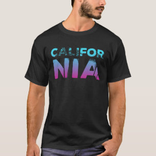 T-shirt Turquoise Tropical Pink Ombre Palm Tree Californie