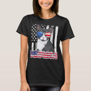 T-shirt Tuxedo Chat 4 Juillet Meowica American Drapeau Mam