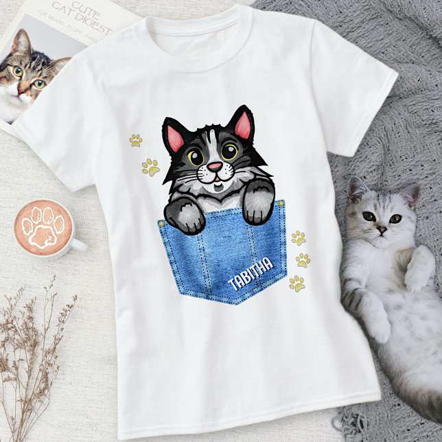T-shirt Tuxedo Chat à Faux Denim Poche avec nom personnali (Créateur téléchargé)