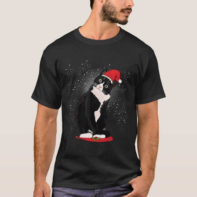 T-shirt Tuxedo Chat Noël Santa Claus Neige hiver Costu (Devant)