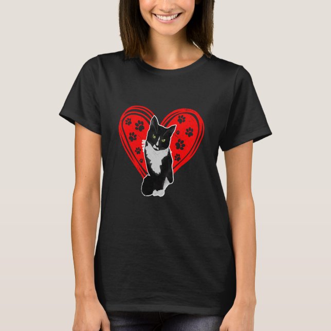 T-shirt Tuxedo Chat Valentine Coeur Paw Pour Kitten Et Cha (Devant)
