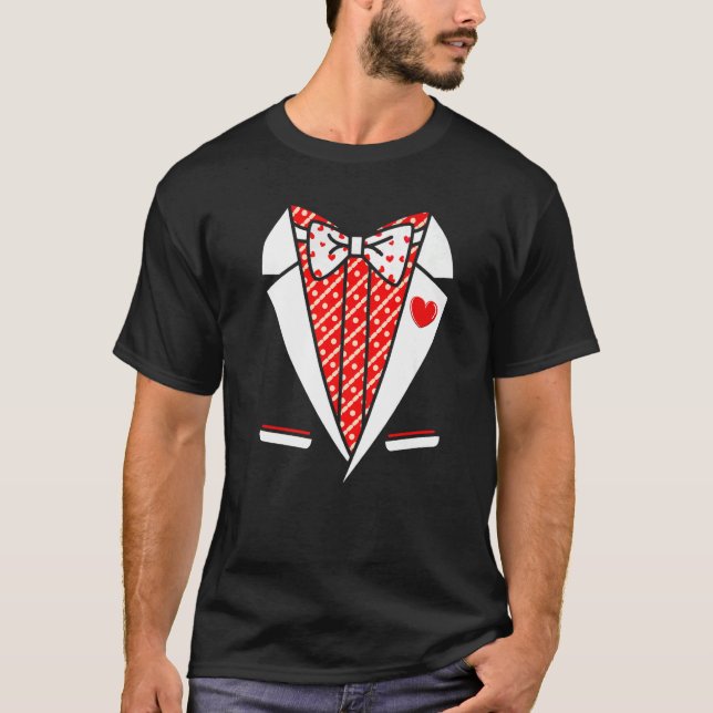 T-shirt Tuxedo Coeur Rouge Valentines Jour Drôle Costume H (Devant)